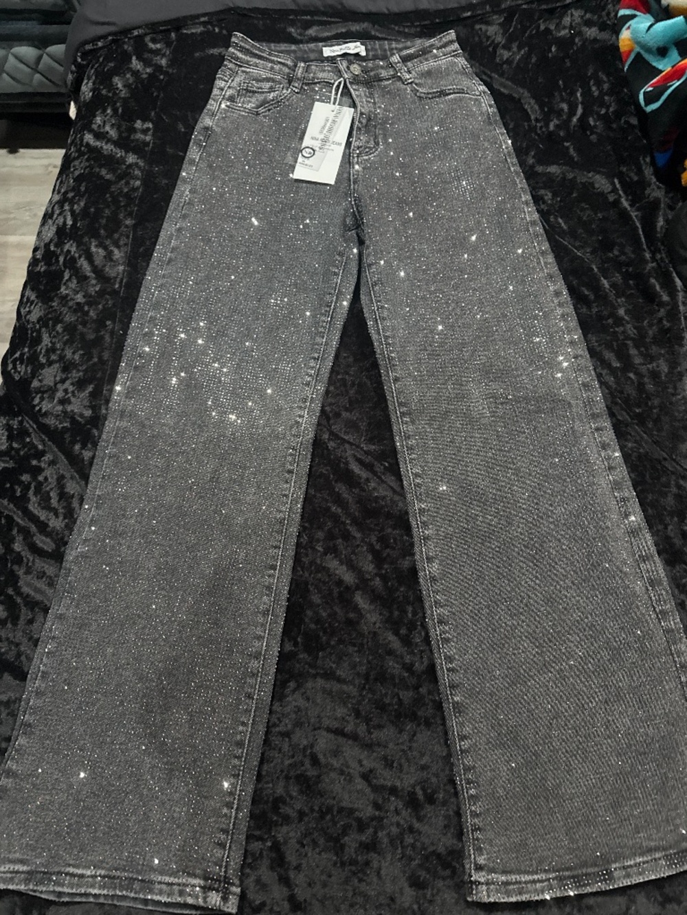 Dark gray all over rhinestone jeans